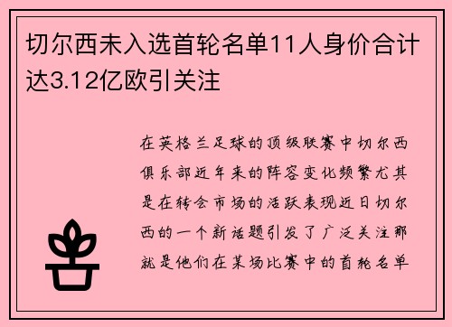 切尔西未入选首轮名单11人身价合计达3.12亿欧引关注